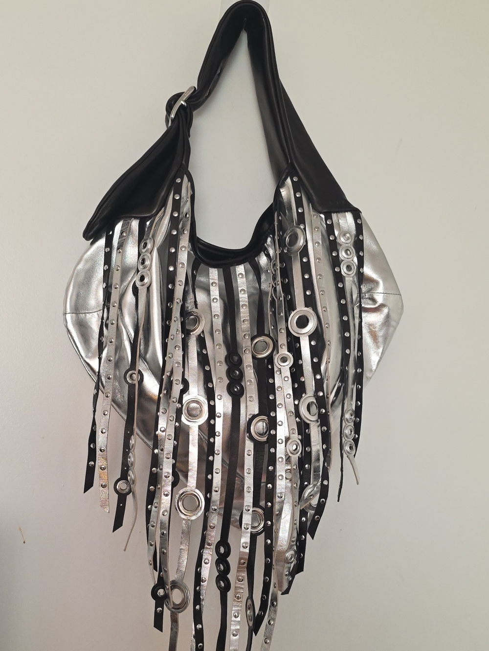 Aimee Kestenberg Silver and Black Fringe Shoulder Bag - Designer Style